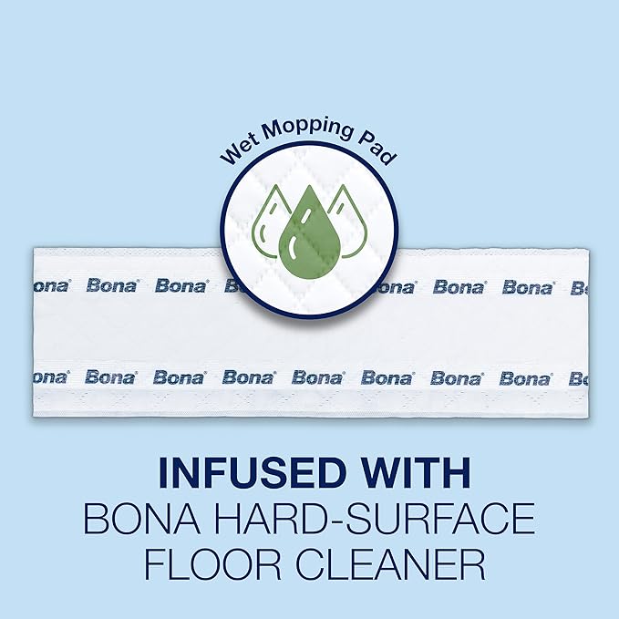 Bona Multi-Surface Floor Disposable Wet Cleaning Pads - Residue-Free Floor Cleaning Solution for Stone, Tile, Laminate, and Vinyl Floors - 12 Count (Pack of 2)