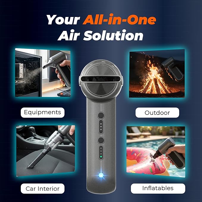 Compressed Air Duster 130000RPM 3-in-1 Mini Vacuum, Turbo Jet Blower Pump, Super Power Electric Air Duster Fast Rechargeable, Turbo Jet Dust Blower for Computer Keyboard, Car Cleaning & Outdoor