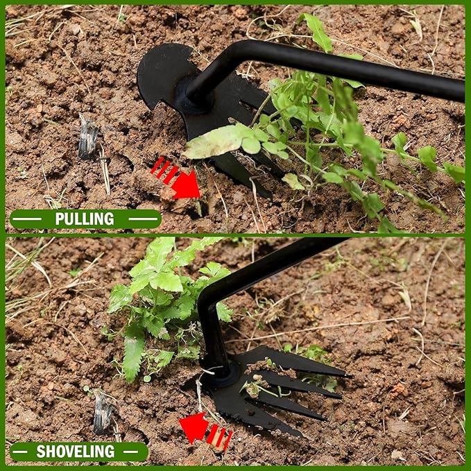 2pack Weed Puller Tool,Garden Weed Tool,Portable Garden Weeder Tool,Uprooting Weeding Tool,4 Teeth Manganese Steel,Forged Hand Weeder for Vegetable Garden Backyard Farm Planting Weeding(Painted Black)