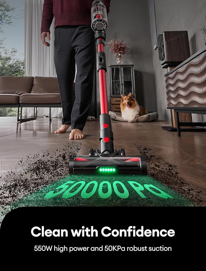 Ultenic Cordless Vacuum Cleaner, 550W/50Kpa, 60Mins Runtime, 180°Bendable Wand, Anti-Tangle Brush, Stick Vacuums Cordless with Charging Dock, for Pet Hair/Carpet/Floor/Car, U16 Flex