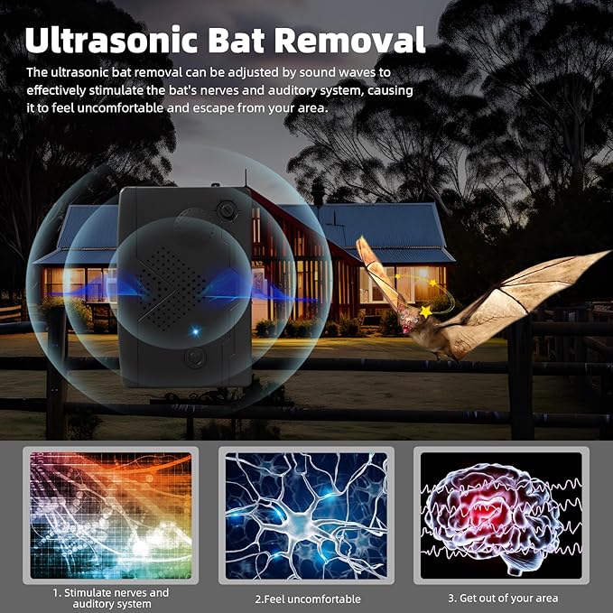Bat Deterrent Devices,Bat Repellent for Attic,Rechargeable Bird Repellent,Porch & House | Bats Removal Do It Yourself for Indoor & Outdoor | Friendly to Human & Pet (4, Black)