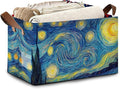 Starry Night Moon Storage Basket with Handles,Collapsible Rectangle Organizer Bin for Room Decoration Books Box Baskets 17x11.5x10Inch