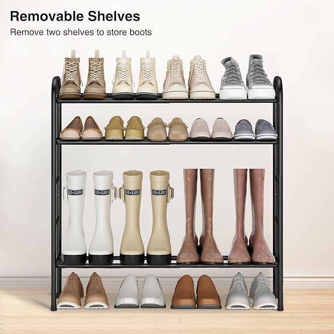STO STO Expandable Shoe Rack, 5-Tier Metal Shoe Rack for Closet, Up to 24 Pairs Adjustable Shoe Rack Storage for Front Door Entrance, Free Standing Shoe Rack Organizer for Entryway, Black