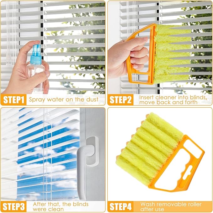 Geiserailie 2 Pcs Window Venetian Blind Cleaner Duster Tool Washable 7 Fingers Dusting Cleaner and Air Vent Shutter Brush Blinds Air Conditioner Fan Duster Dirt Housekeeping Tool (2 Color)