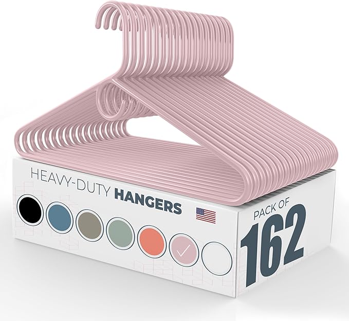 Neaties Heavy Duty Clothes Hangers 100+ Pack (162 Count) – Made in the USA – 8lb Capacity Plastic Hangers for Adult Clothing – Durable for Pants, Coats, Jackets, or Jeans – Pink