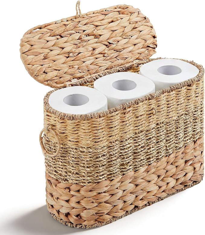Ziliny Toilet Paper Storage, Toilet Paper Baskets with Lid Container for up to 9 Rolls, for Bathroom Accessories Basket Home Organizer