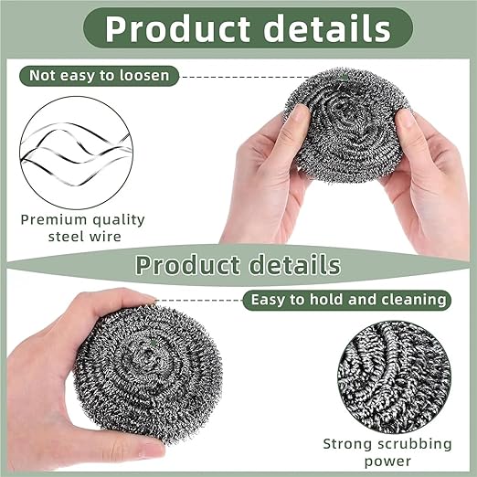 Steel Wool Scrubber Pad 30 Pcs Steel Wool Scrubber, Stainless Steel Scouring Pad, Metal Kitchen Scrubbing Sponges, Dishwashing Scouring Pads Heavy Duty for Cleaning Kitchen,Bathroom