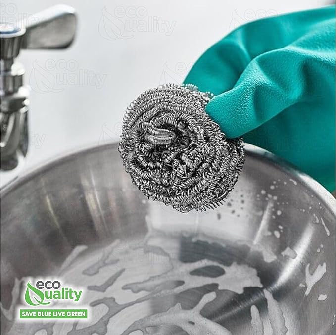 6 Pack Stainless Steel Sponges, Steel Wool Scrubber, Scrubbing Scouring Pad for Pots, Pans and Ovens Great for Kitchen, Bathroom, Outdoors by EcoQuality