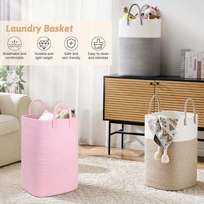 Artfeel Laundry Basket,Woven Cotton Rope Laundry Hamper,40L Versatile Storage for Dirty Clothes,Baby Toys,and Blankets in Bathroom, Nursery,and Living Room