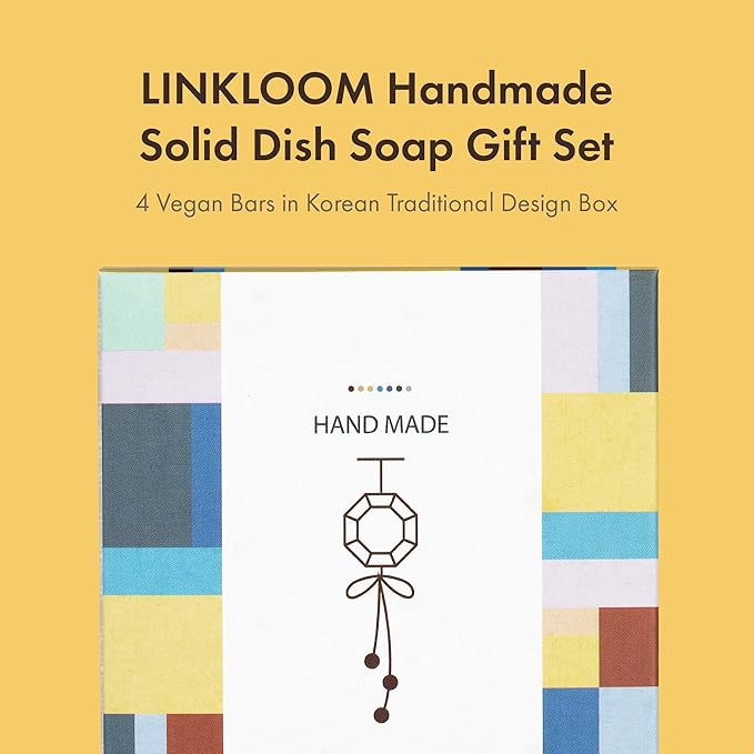 Handmade Natural Solid Dish Soap Bar, 4PCS in Korean Traditional Design GIft Box, Solid dish washing bar, Paprika, Oatmeal, Coffee, Pumpkin, Natural ingedients, Vegan Dishwashing Block