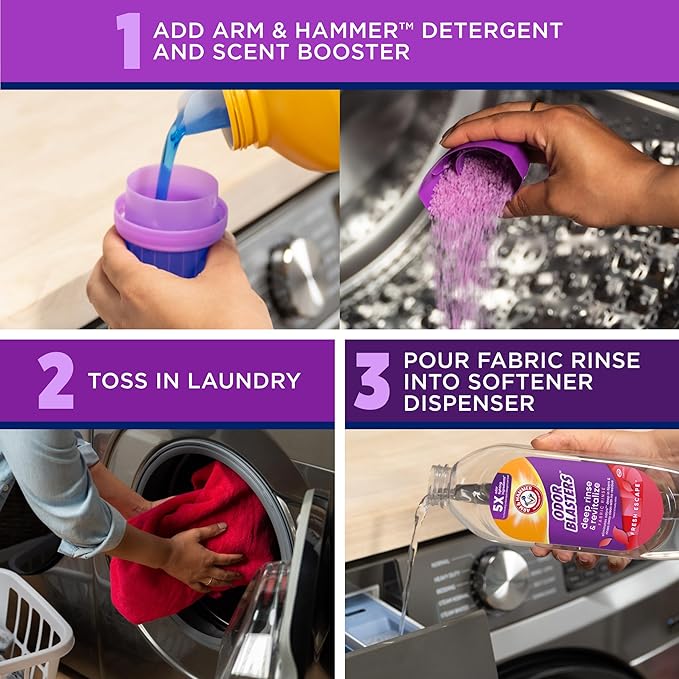 ARM & HAMMER Odor Blasters Deep Rinse and Revitalize Fabric Rinse, Laundry Additive, Eliminates Sweat and Musty Odors, Fresh Escape Scent, 50 fl oz