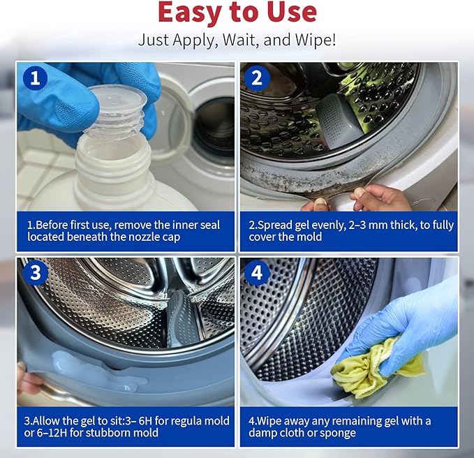 W&E Choice Stain Remover Gel Cleaner for Shower, Bathroom Tile Grout and Caulk - Heavy Duty Cleaner for Front Load Washing Machine Rubber Seal - No Scrubbing Gel Formula, 8.8 Fl Oz