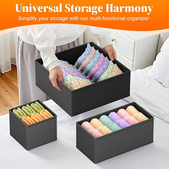 TasticTotes Drawer Organizer Clothes, 24 Pack Drawer Organizers and Underwear Organizer for Nursery, Dividers Clothes Organizer, Closet Organization and Foldable Storage Bins for Sock, Bra, Tie, Black