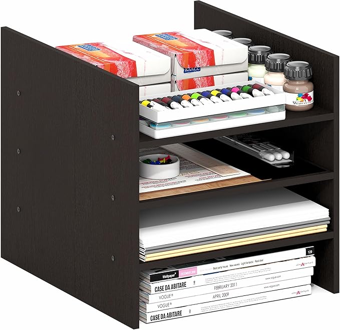 Furinno Cubicle Cube Insert, 3-Shelf Cube Organizer, 3-Tier Shelf Accessory, Fits into Furinno Triple Thick Cubes, IKEA Kallax, for Organizers and Storage, Black Dark Oak