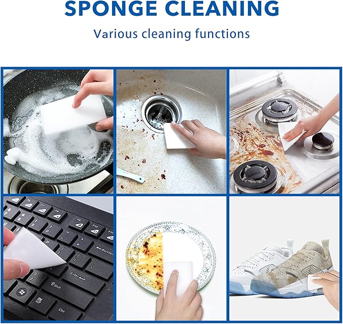100PCS Eraser Sheets, Magic Cleaning Sponge Reusable, Thin Nano Dish Sponge Cleaner Pads Eraser Wipes for Kitchen Shoe Furniture Bathroom Shower Sink Hard-to-Reach Places