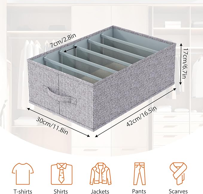 Fixwal 4pcs Wardrobe Clothes Organizer with Board Closet Organizers and Storage 6 Grids Divider Organizers Compartment Storage Bins for Jeans T-shirt Pants Legging