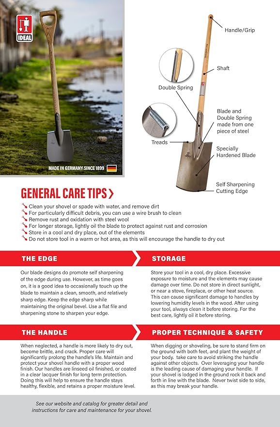 IDEALSPATEN - Made in Germany Since 1899 - Dresden Ditch Digger - T-Handle Professional Trench Irrigation Digging Spade 7.75lb - 51in (Dresden)#IS140