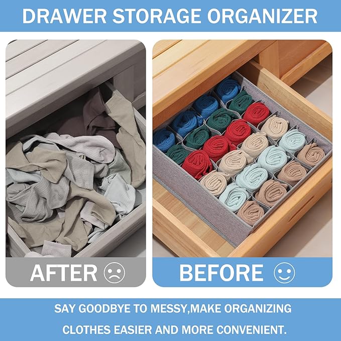 Foldable Storage Cubes Drawer Underwear Organizer Dividers， under Cabinet Organizer 24-Cell Fabric Storage Boxes for Lingerie,Socks,Ties （Grey）