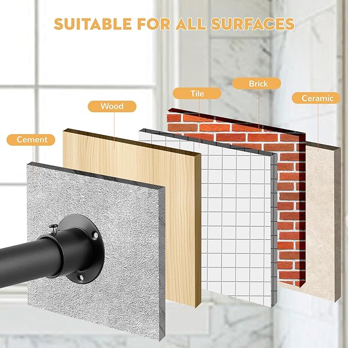 Closet Rods for Hanging Clothes, 1.3 Inch Diameter Heavy Duty Closet Rod 17-64 Inch Adjustable, Metal Closet Poles for Hanging Clothes, Matte Black Bar for Closet, Wardrobes, Bathroom, Windows