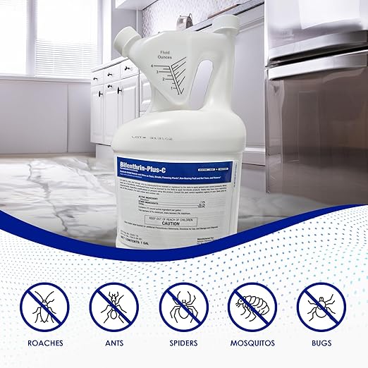 Bifenthrin-Plus-C Insecticide (1 Gal) - Roach Killer Indoor Infestation, Termite Treatment, Ant Control & Wasp Spray - Home Defense Pest Control, Residential, Commercial, and Industrial Use