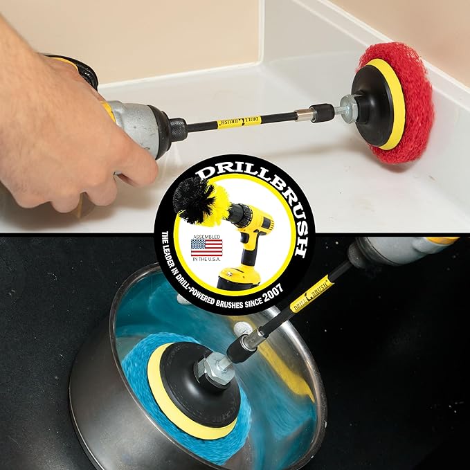 Drill Brush - Drill Attachment - Kitchen - Bathroom - Power Scrubber Pads - Stove - Cleaning Pads - Cooktop - Oven Rack - Kitchen Sink - Bath Mat - Bathroom Sink - Shower Cleaner - Vinyl Flooring