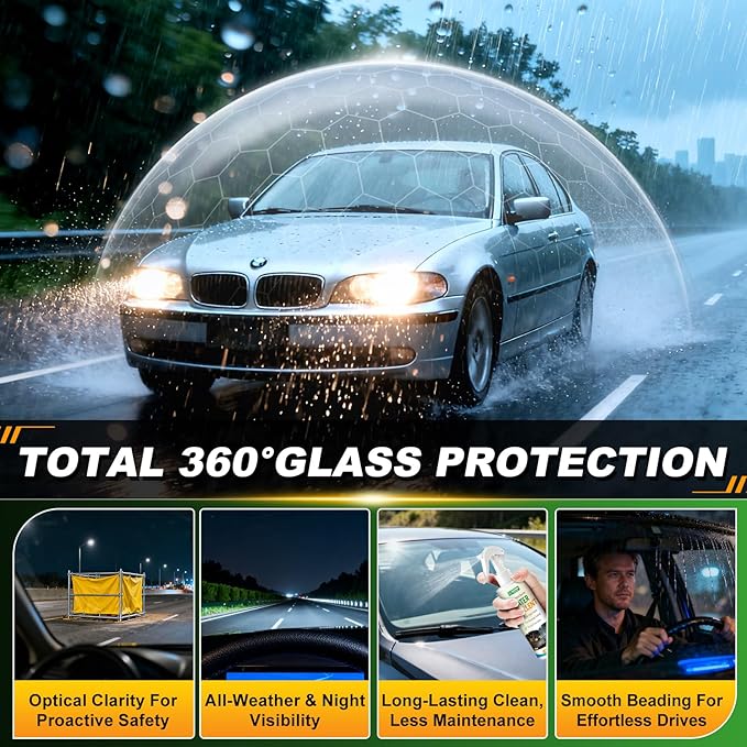 Glass Water Repellent Spray | Hydrophobic Rain Repellent for Car Windshield, Shower Doors, Windows & Mirrors | Safe Exterior Use Prevents Water Spots with Long Lasting Beading-150ml/5oz
