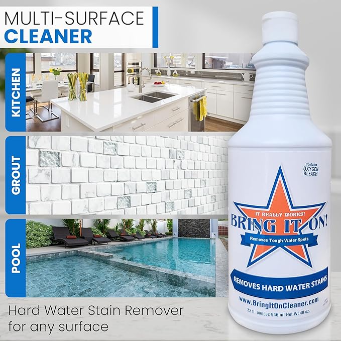 Bring It On Cleaner Hard Water Stain Remover - Shower Door, Windows, Fiberglass, Tubs, Chrome Tile & Grout Cleaner 4 Ounce (3 Pack)