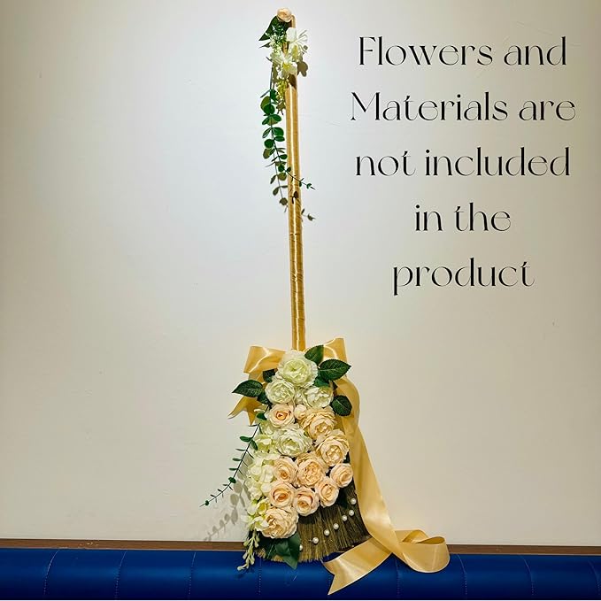 BMart Home Vietnamese Broom, Long Handle Indoor & Outdoor Floor Sweeper, Sturdy Wooden Handle for Strength & Durability, Wedding Broom - 9.84'' Width, 47.44'' Length