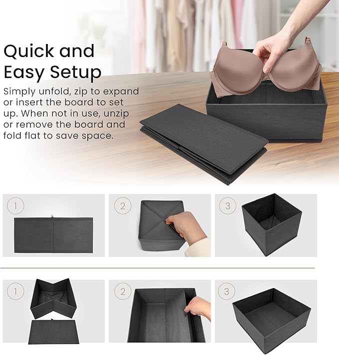 Reli. Drawer Organizer Clothes (14 Pack) | Dresser Organizer for Clothing | Drawer Bins for Bras, Nursery, Baby Clothes, Underwear, Socks | Foldable Fabric Dresser Storage Dividers (Gray)