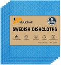 Swedish Dishcloths for Kitchen | 6 Pack Absorbent Cellulose Sponge Cloths Washable | Non-Scratch Reusable Paper Towels Quick Drying Cleaning Cloths - Blue