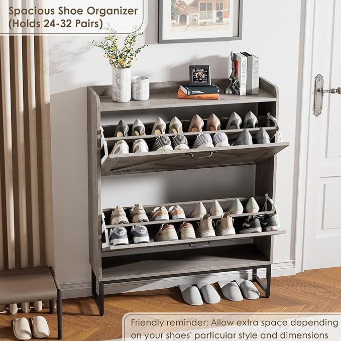 Nicetree Shoe Cabinet Storage for Entryway,Narrow Shoe Storage Cabinet, Space-Saving Shoe Organizer Cabinet, Vertical Entryway Solution for Foyer, Mudroom, Gray