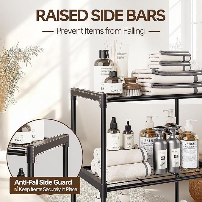 4-Tier Storage Shelves with Plastic Connectors – Metal Shelf Organizer for Pantry, Closet & Bathroom, Space-Saving Sturdy Shelving Unit Rack, Black, 17.3" x 12.8" x 42.9"