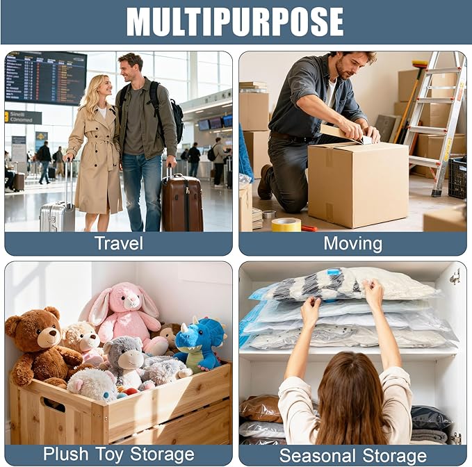 20 Jumbo Vacuum Storage Bags with Electric Pump, Vacuum Seal Bags for Clothing Space Saver Compression Storage Bag Large for Clothing Travel Comforters Blankets Pillows Bedding Duvets Clothes