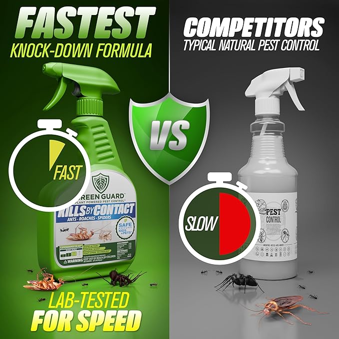 Green Guard Pest Control Spray - Indoor & Outdoor Killer of Ants, Roaches, Spiders & Other Crawling Insects, Safe Around Children & Pets, Plant-Based, Pleasant Scent (Lemongrass Blast, 16oz)