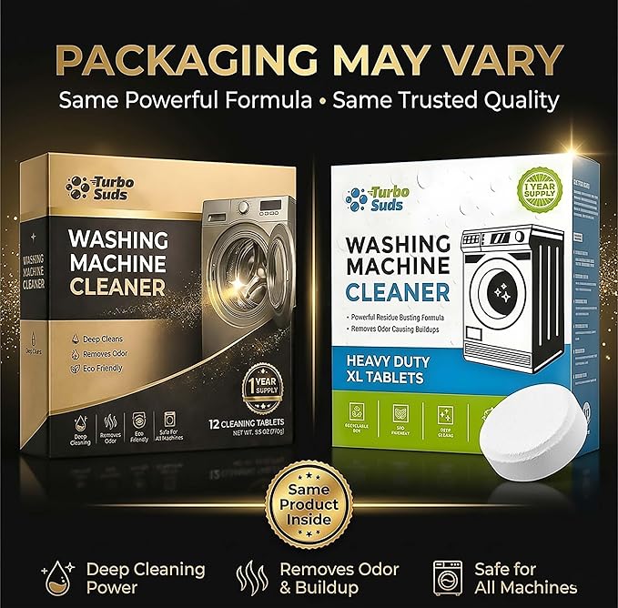 Washing Machine Cleaner Tablets XL – Heavy Duty Descaler and Deodorizer Tablets for HE Front Load and Top Load Washers – Powerful Washing Machine Cleaning Tablet – 12 XL Tablets, 1 Year Supply