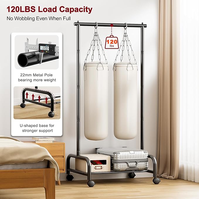 SLEEPING LAMB Heavy Duty Clothing Racks for Hanging Clothes, Small Rolling Clothes Rack with Wheels, Sturdy Garment Wardrobe Rack for Bedroom, Laundry Room, Black