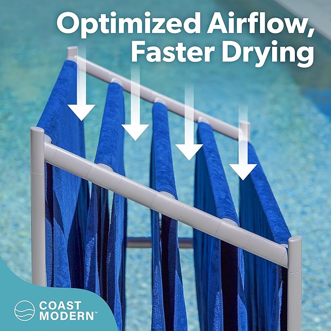 Coast Modern Pool Towel Rack – Choose Your Color - Outdoor & Indoor 5 Beach Towel PVC Drying Rack