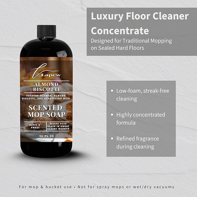 Lapew Almond Biscotti Scented Mop Soap - Luxury Floor Cleaner Concentrate for Mopping Tile, Laminate, Vinyl & Hardwood | Streak-Free, Low-Foam | 36 oz