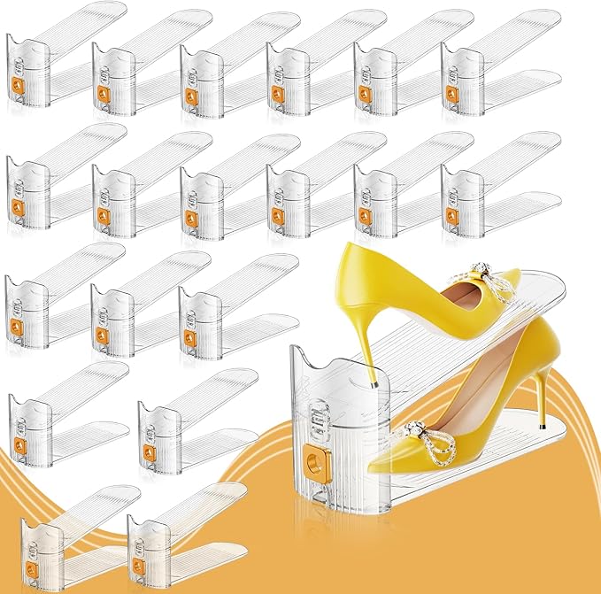 FENRUNXU Shoe Slots Organizer for Closet, Shoe Stacker Organizer Double Layer Stack Shoe Rack, Shoe Display Shelf 50% Space Saver Storage Holder for Closet, 30 Pack