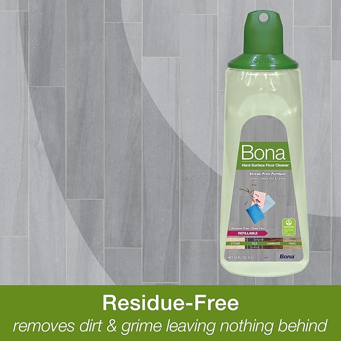 Bona Multi-Surface Floor Cleaner Refillable Spray Mop Cartridge, for Stone Tile Laminate and Vinyl LVT/LVP, 34 Fl Oz (Pack of 2)