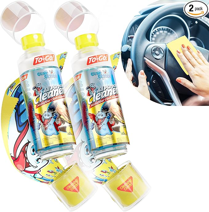 Travel Spray Bottle With Microfiber Cap - All Purpose Cleaner - Lemon (2 Pack)