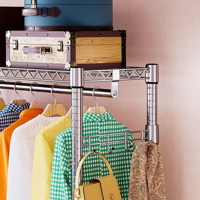 IZEUK Heavy Duty Rolling Garment Rack Wire Clothes Rack for Hanging Clothes (Chrome, 3 Tier with 2 Rod, 15.7" D x 45.3" W x 79.6" H)