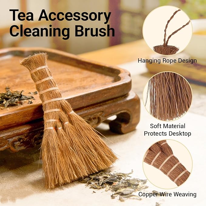 Jerliflyer Mini Brown Broom Palm,Small Palm-Sized Handle Broom Brush for dusting and Removing Crumbs, Dirt, dust, etc. from Table Tops