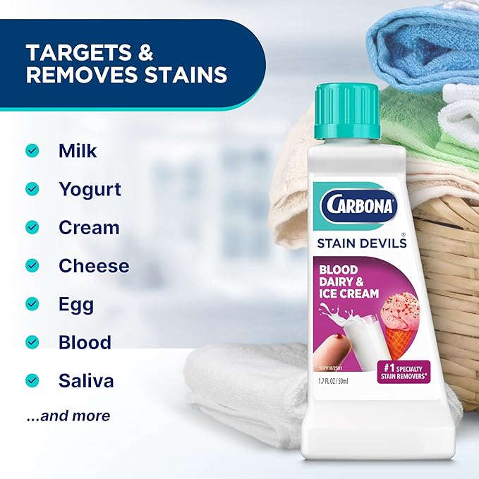 Carbona Stain Devils® #4 | Blood, Dairy & Ice Cream | Professional Strength Laundry Stain Remover | Multi-Fabric Cleaner | Safe On Skin & Washable Fabrics | 1.7 Fl Oz, 3 Pack
