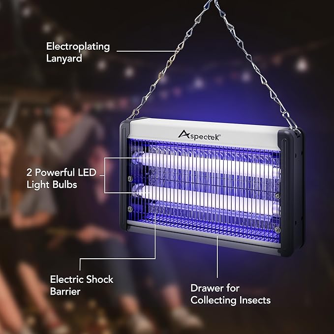 ASPECTEK Electric Bug Zapper, Upgraded UV-LED Light Lamp with a Long Life Span, Low Energy Consumption, Insect Killer for Mosquitos,Flies,Moths,LED Mosquito Trap for Indoor Use