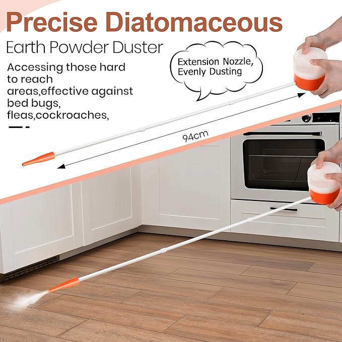 Diatomaceous Earth Powder Duster with Adjustable 12'' to 36'' Extension Nozzle, Precise Spray Powder Applicator for Pest Control, Lawn and Home Maintenance, Indoor & Outdoor Use (Orange)