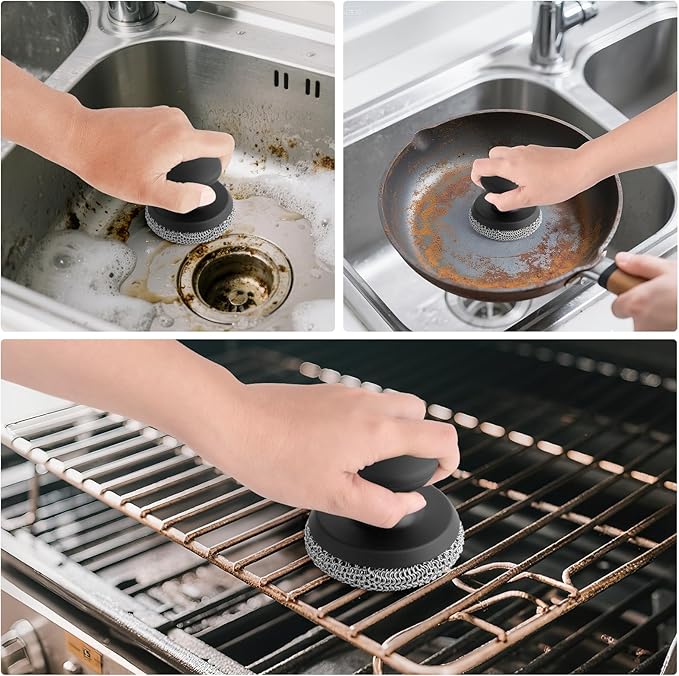 2PCS Cast Iron Scrubber Cleaner, Chainmail Scrubber for Cast Iron Pan Skillet, Dish Scouring Pad, 316 Stainless Steel Brush/Scraper for Metal Skillet Scrubbing, Wok, Dutch Oven Cleaning Kit - Thin