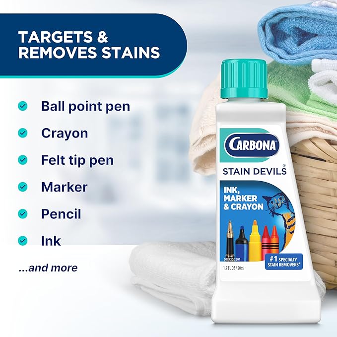 Carbona Stain Devils® #3 | Ink, Marker & Crayon | Professional Strength Laundry Stain Remover | Multi-Fabric Cleaner | Safe On Skin & Washable Fabrics | 1.7 Fl Oz, 1 Pack