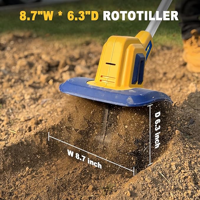 Cordless Tiller Cultivator Compatible with Dewalt 20V Battery(Tool Only), Electric Garden Tiller w/270 RPM, 48 Steel Tines, 8.7" Tilling Width, 6.3" Depth, Portable Rotary Tiller