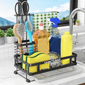 Godboat Kitchen Sink Organizer with Brush Rack, 304 Stainless Steel Dish Soap Dispenser, Sponge Holder for Kitchen Sink, Sink Caddy with Drain-Pan, Cool Kitchen Gadgets & Gifts for Women, Christmas